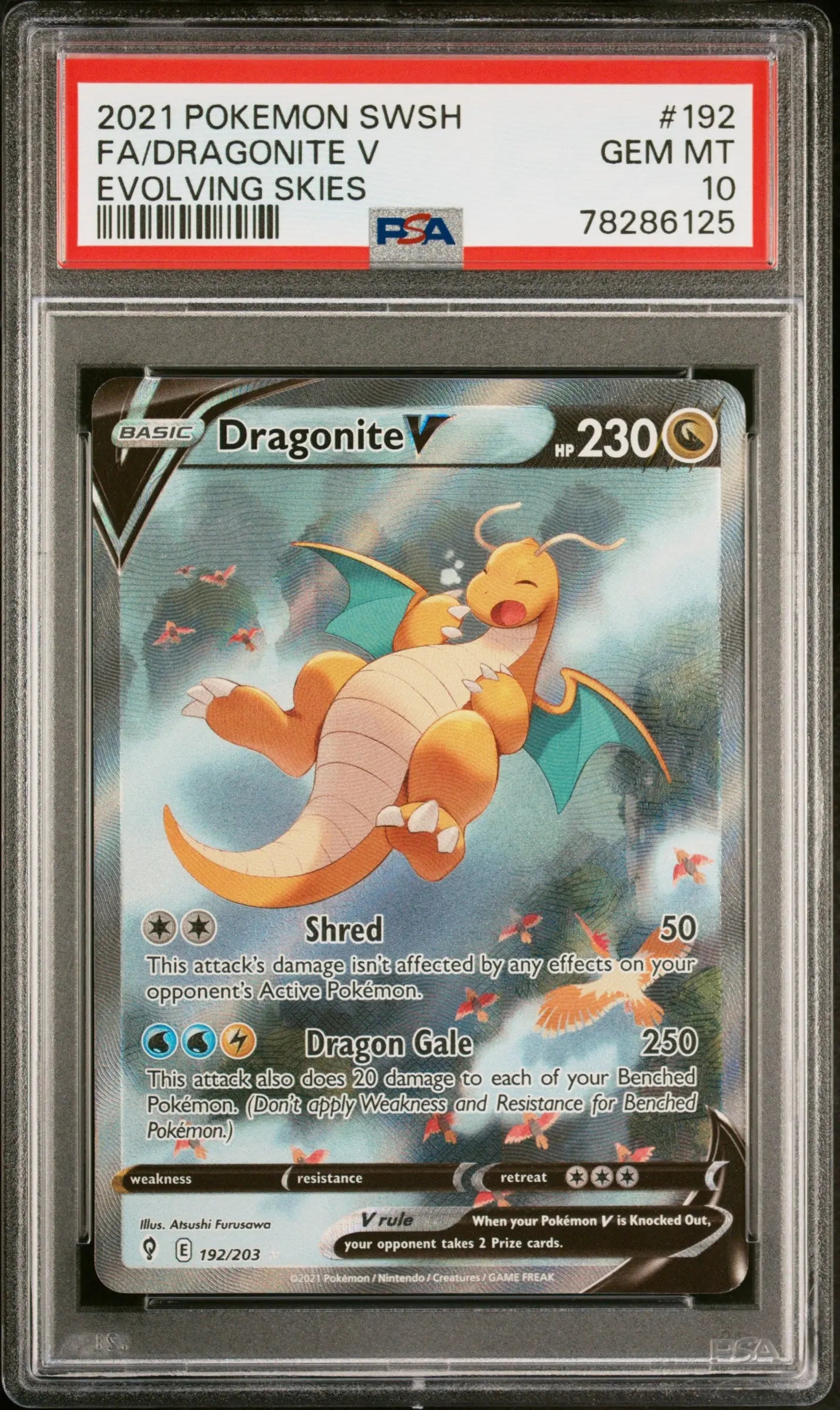2021 Pokemon Sword & Shield Evolving Skies #192 Fa Dragonite V PSA 10 