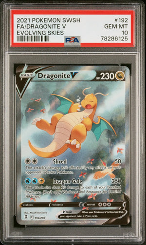 2021 Pokemon Sword & Shield Evolving Skies #192 Fa Dragonite V PSA 10 
