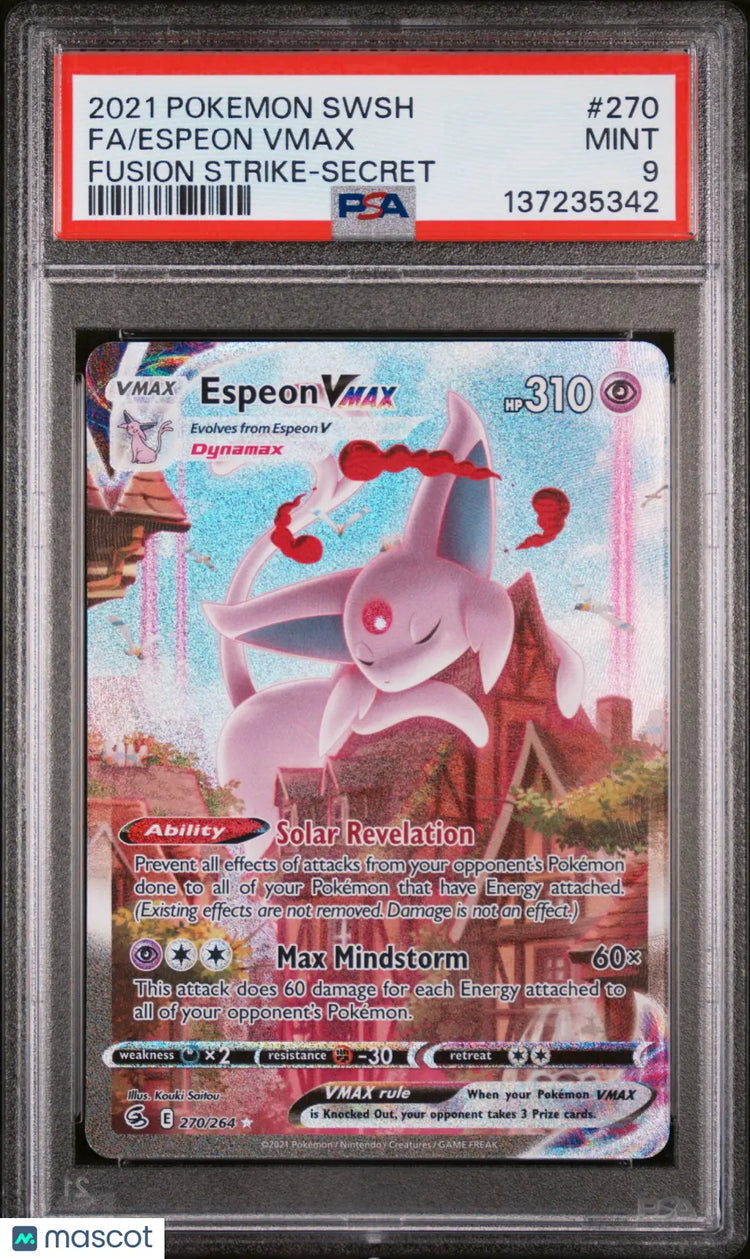 2021 Pokemon Sword & Shield Fusion Strike Espeon VMAX Fa -Secret PSA 9 270/264 