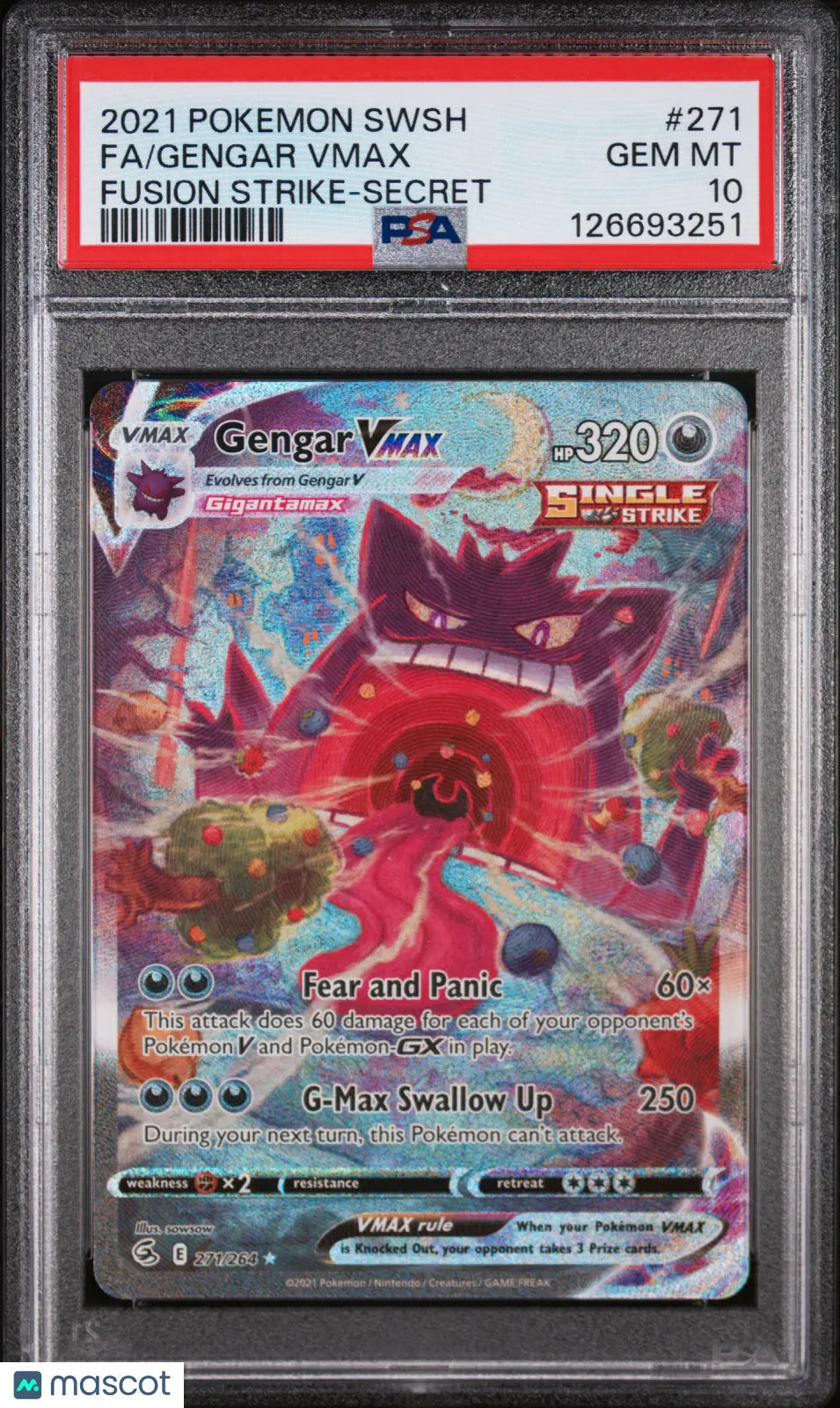 2021 Pokemon Sword & Shield Fusion Strike Gengar VMAX Fa -Secret PSA 10 271/264 
