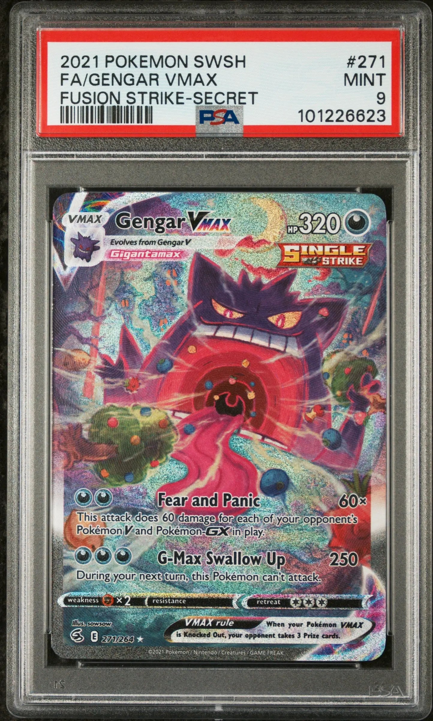 2021 Pokemon Sword & Shield Fusion Strike Gengar VMAX -Secret Fa PSA 9 271/264 