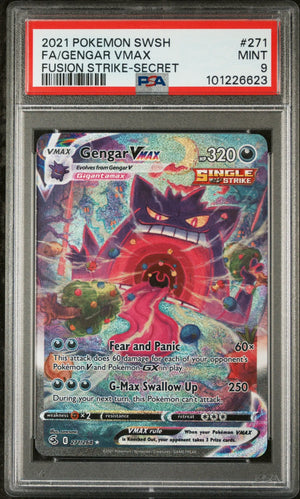 2021 Pokemon Sword & Shield Fusion Strike Gengar VMAX -Secret Fa PSA 9 271/264 