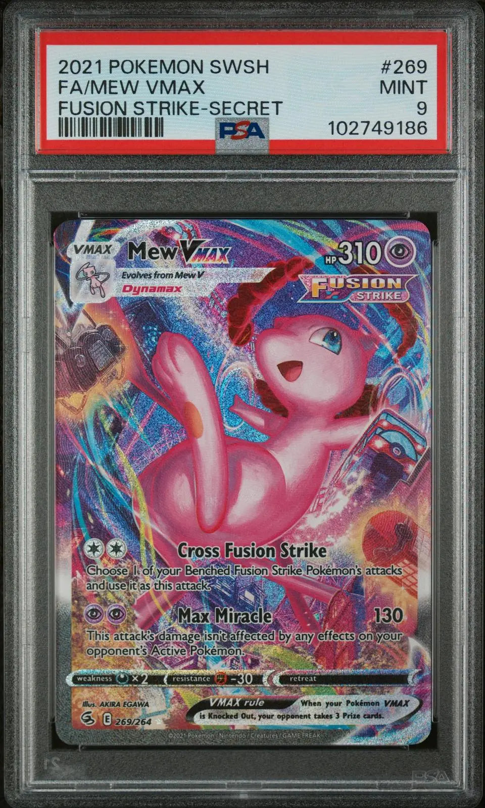 2021 Pokemon Sword & Shield Fusion Strike Mew VMAX Secret 269/264 PSA 9 