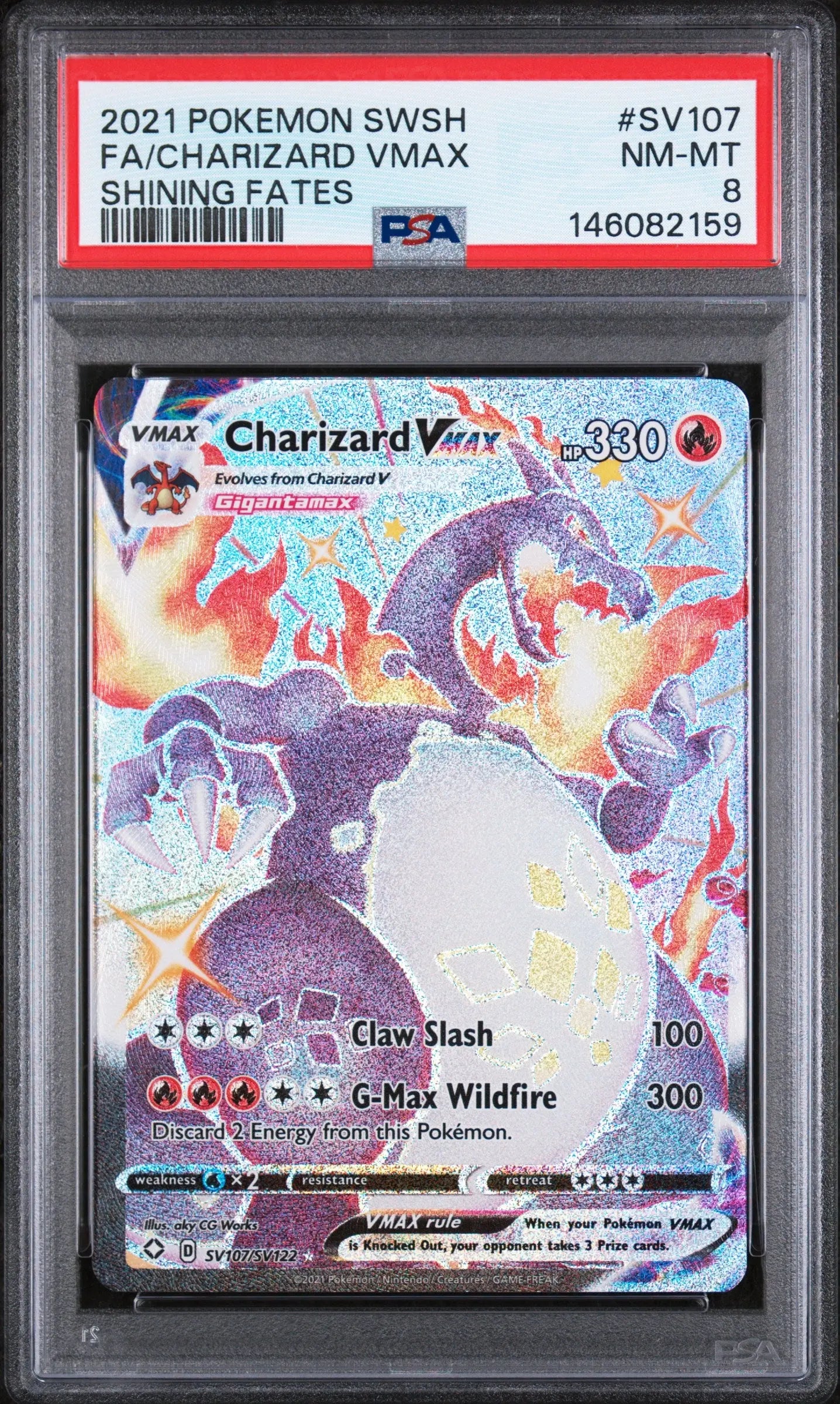 2021 Pokemon Sword & Shield Shining Fates Charizard VMAX Fa PSA 8 #SV107 
