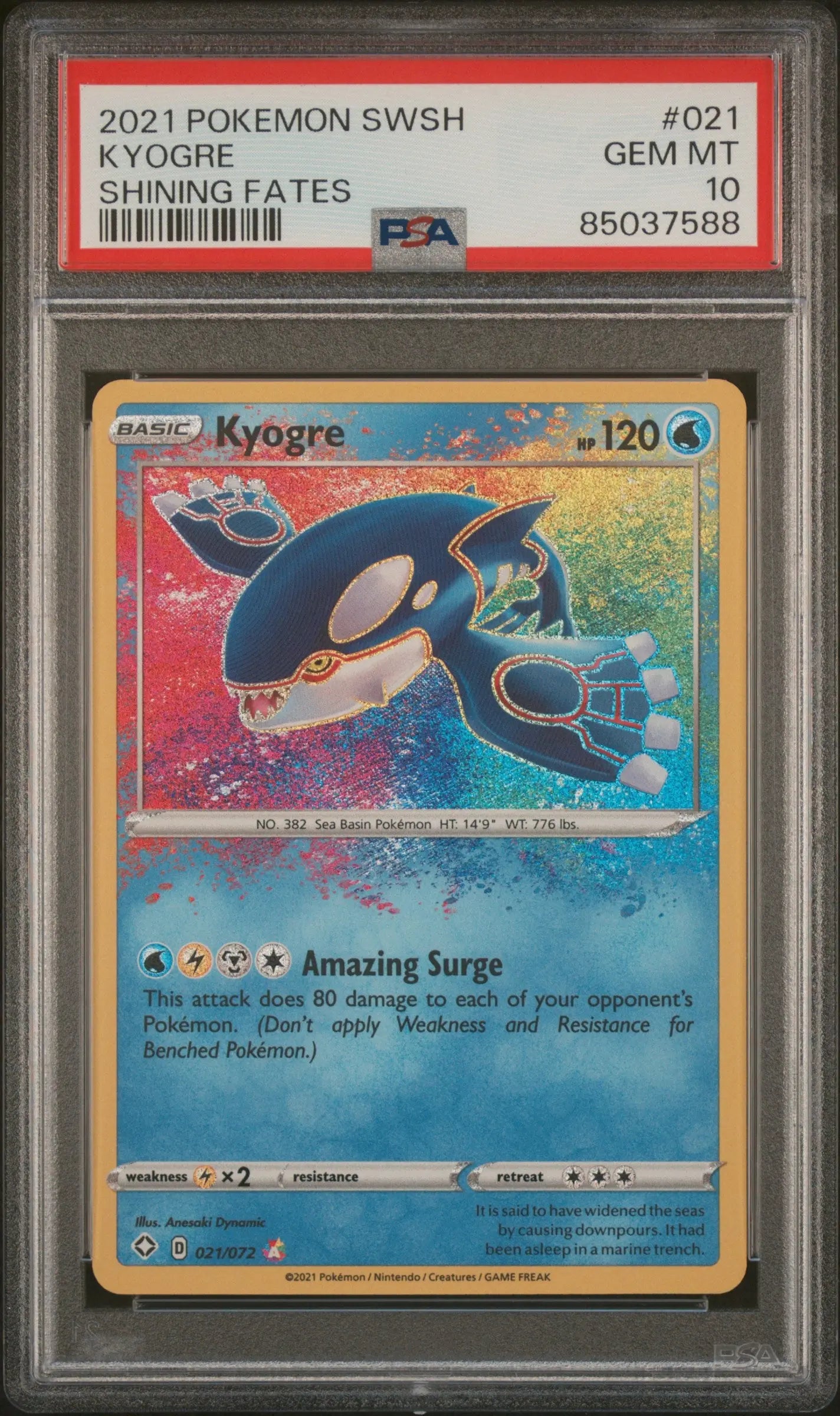2021 Pokemon Sword & Shield Shining Fates Kyogre Shining Fates PSA 10 21/72 