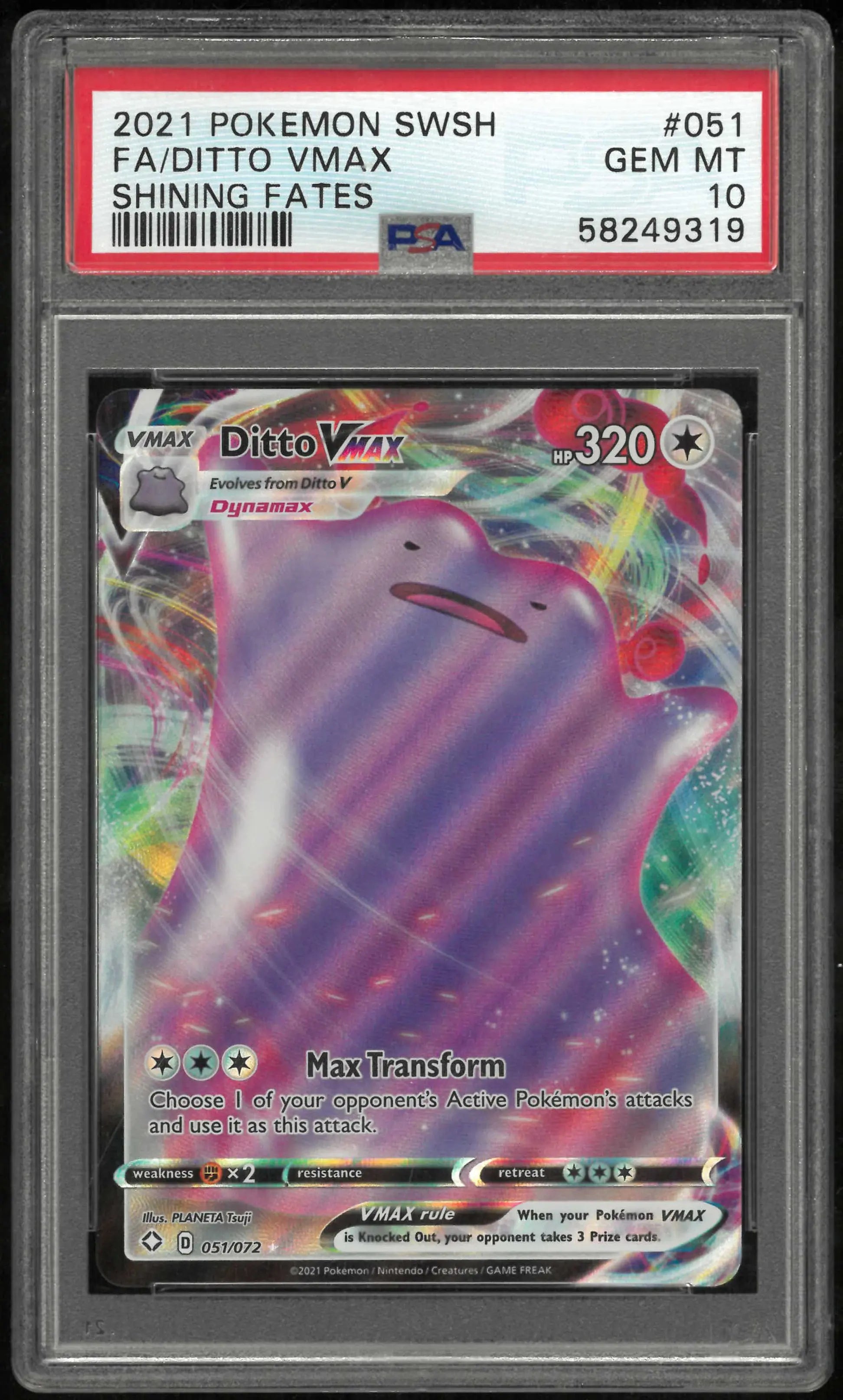 2021 Pokemon Sword & Shield Shining Fates #051 Fa Ditto Vmax PSA 10 