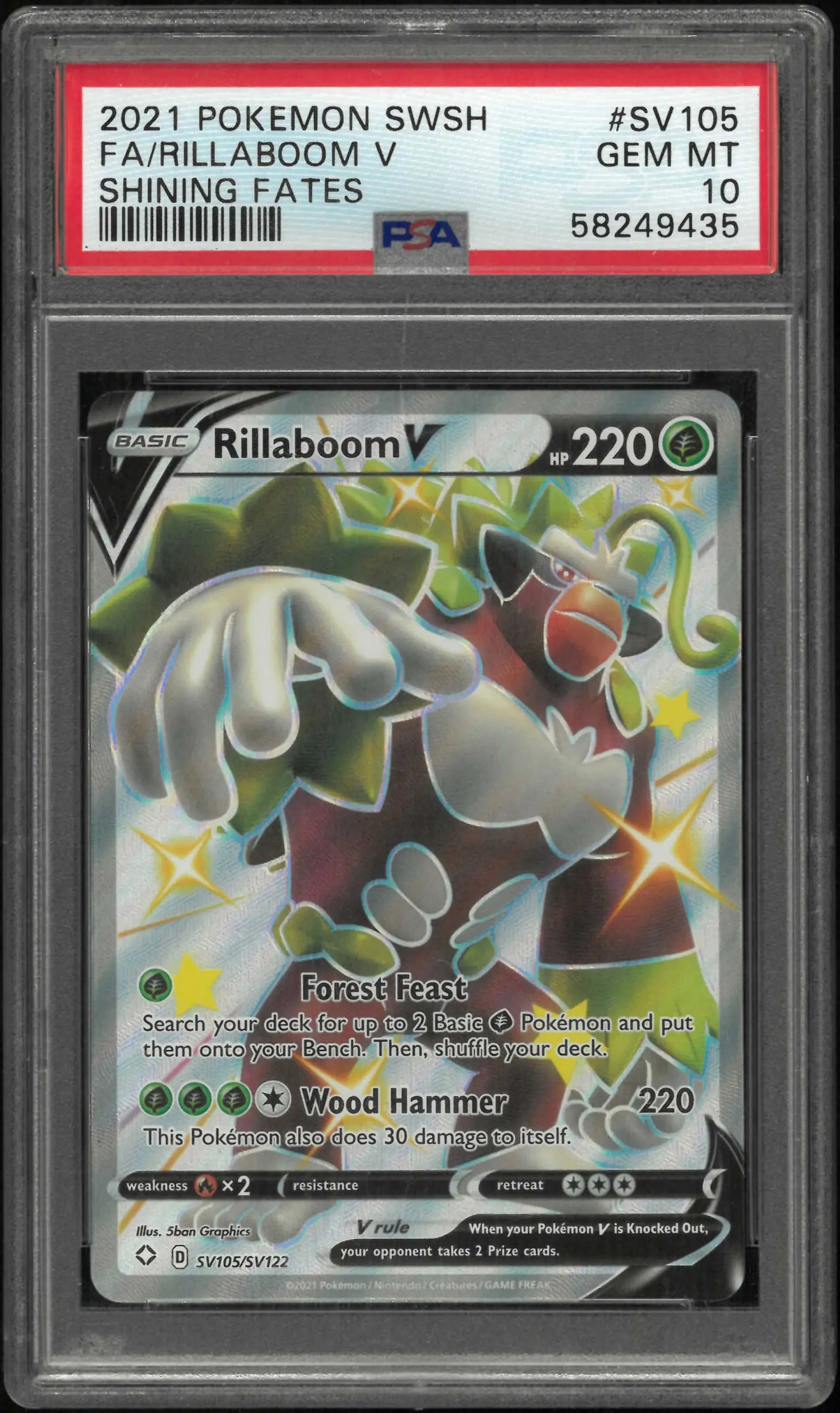 2021 Pokemon Sword & Shield Shining Fates #SV105 Fa/Rillaboom V PSA 10 