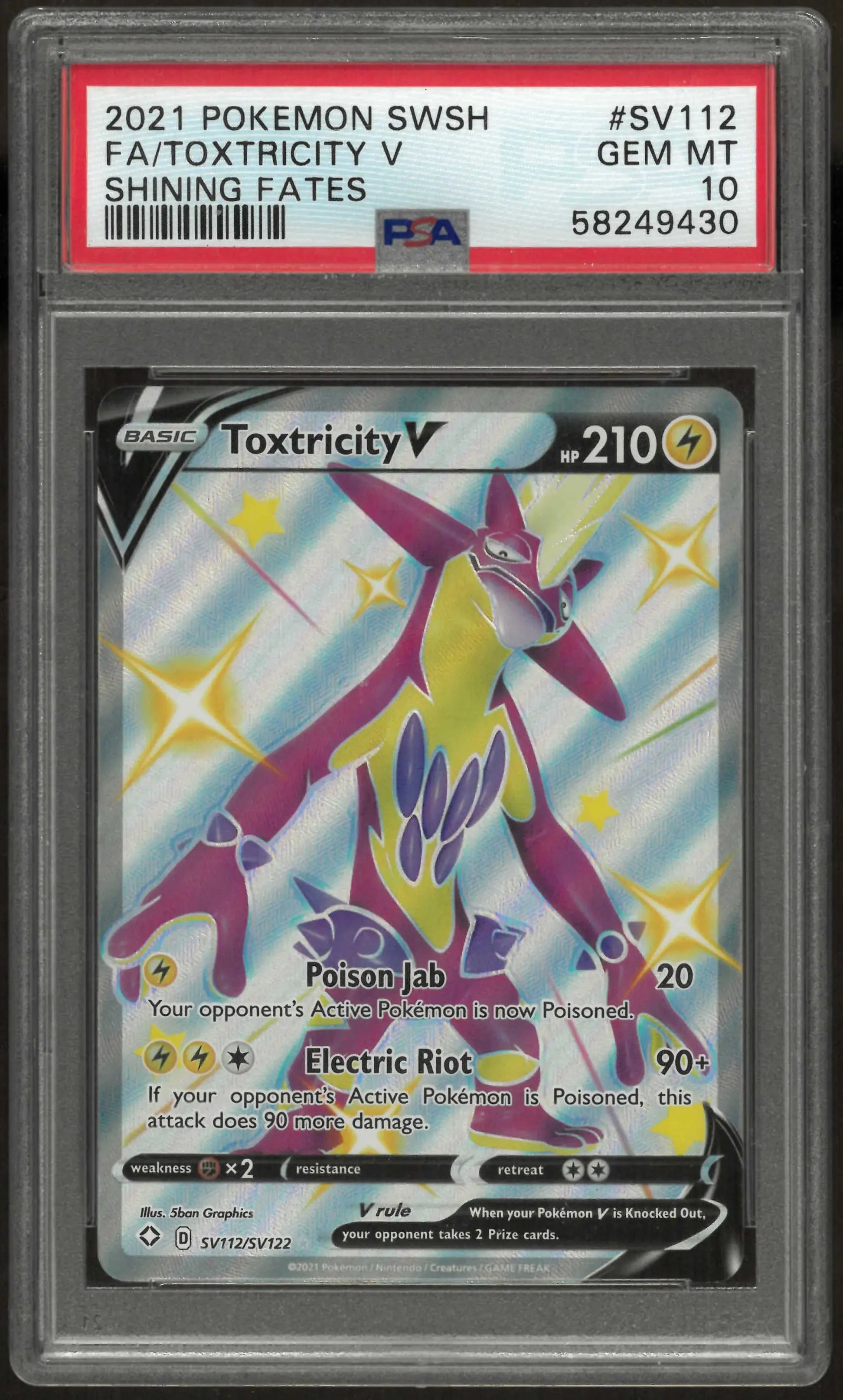 2021 Pokemon Sword & Shield Shining Fates #SV112 Fa Toxtricity V PSA 10 