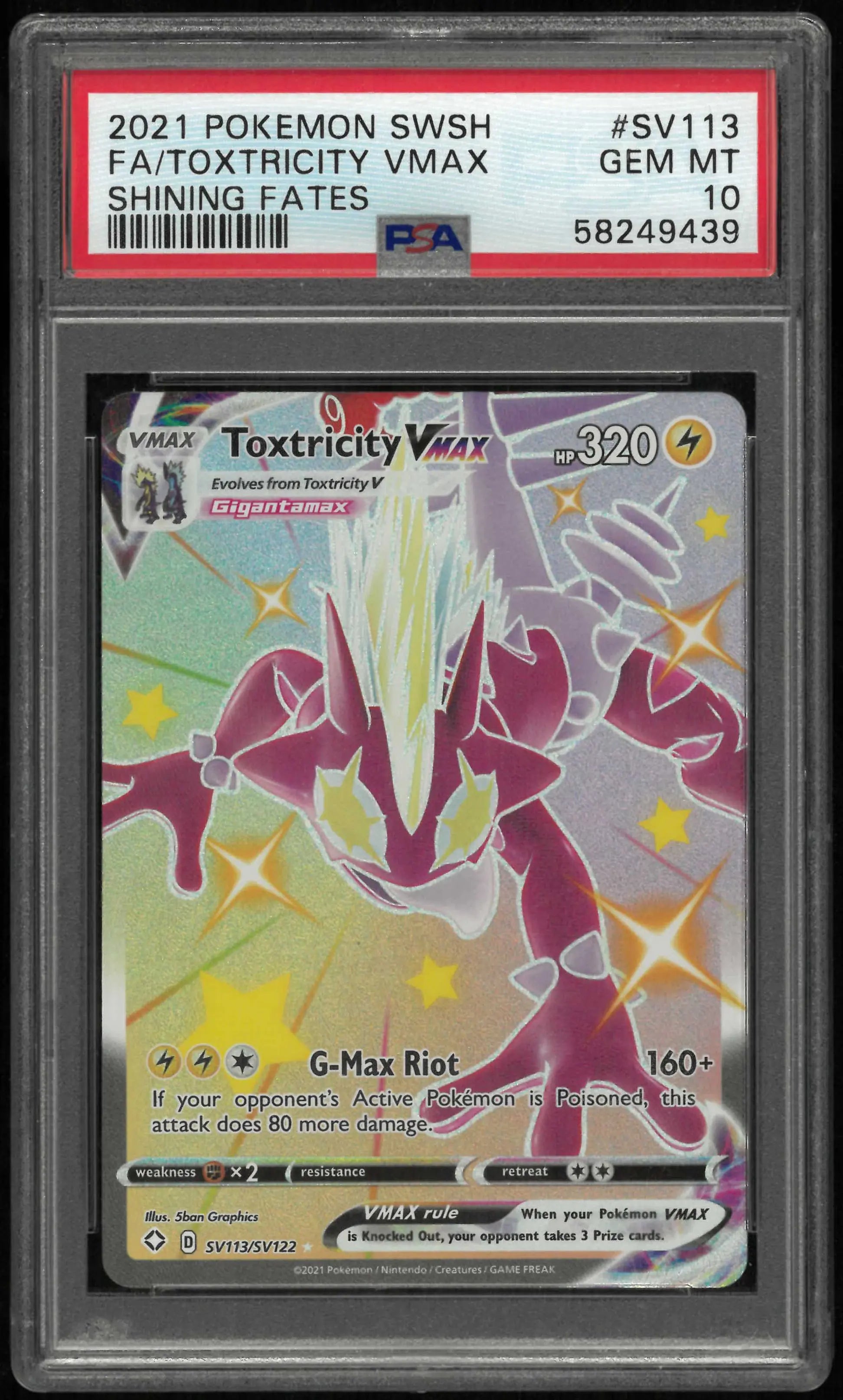 2021 Pokemon Sword & Shield Shining Fates #SV113 Fa Toxtricity Vmax PSA 10 