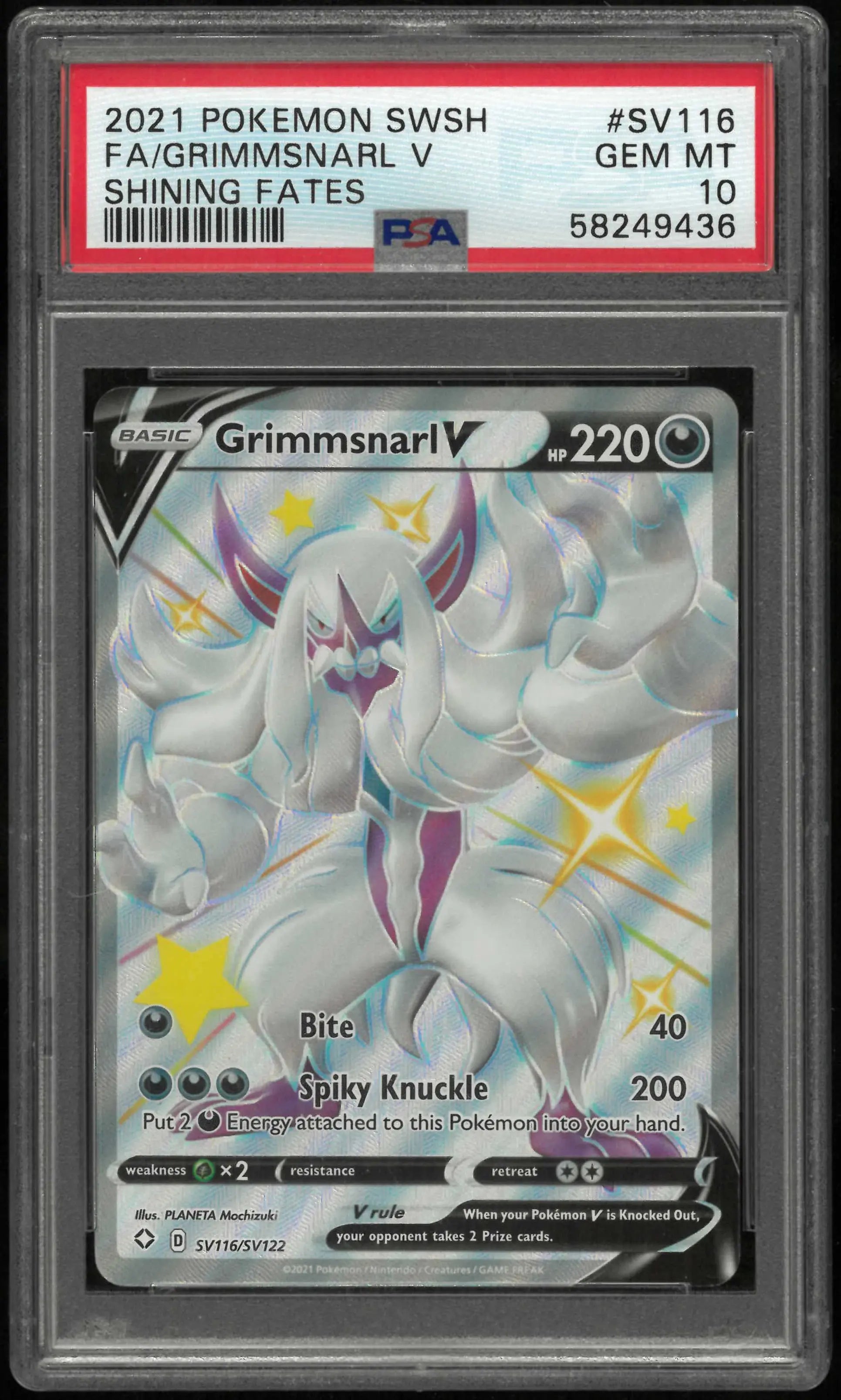 2021 Pokemon Sword & Shield Shining Fates #SV116 Fa Grimmsnarl V PSA 10 