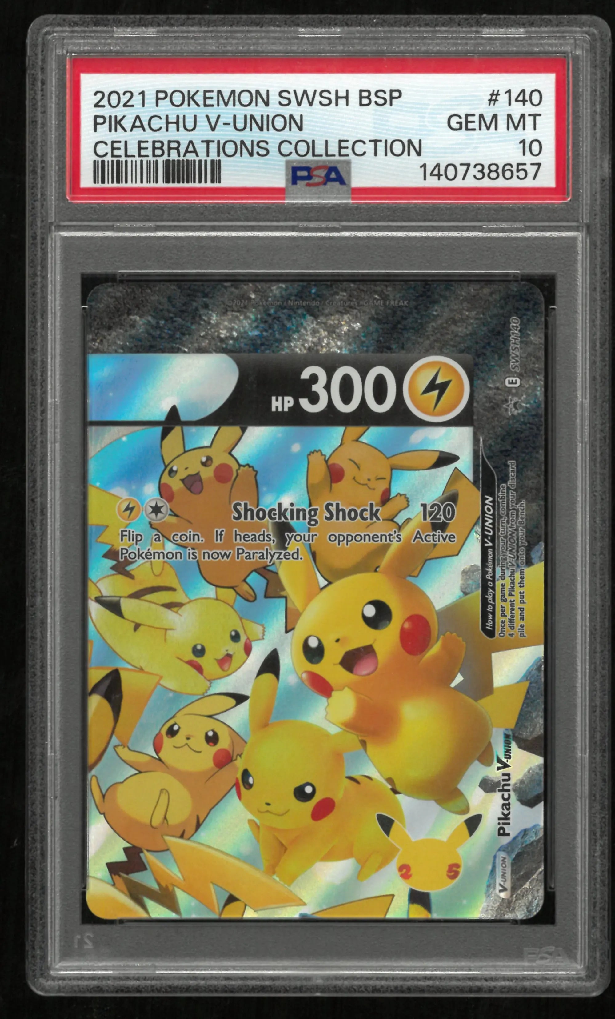 2021 Pokemon Swsh Black Star Promo Pikachu V-Union Celebrations PSA 10 Set 