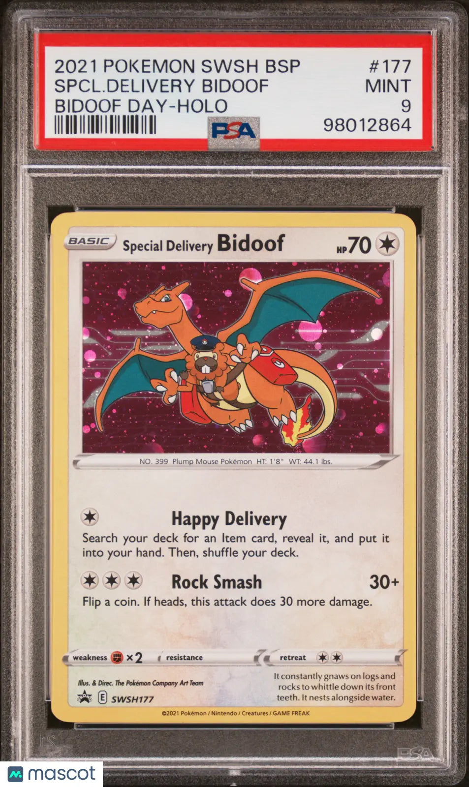 2021 Pokemon Swsh Black Star Promo Spcl. Delivery Bidoof Bidoof Day-Holo PSA 9 