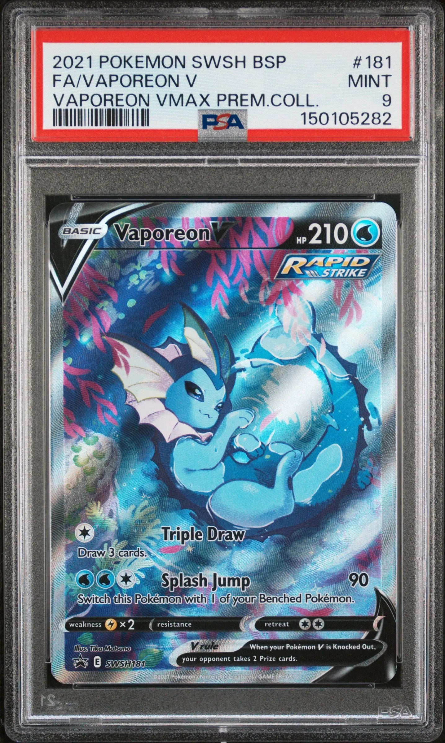 2021 Pokemon Swsh Black Star Promo Vaporeon V SWSH181 Premium Collection PSA 9 