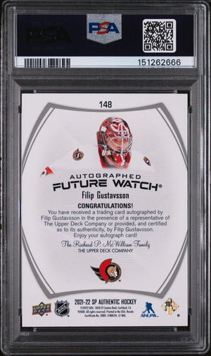 2021 SP Authentic Filip Gustavsson #148 Autograph 239/999 PSA 10 