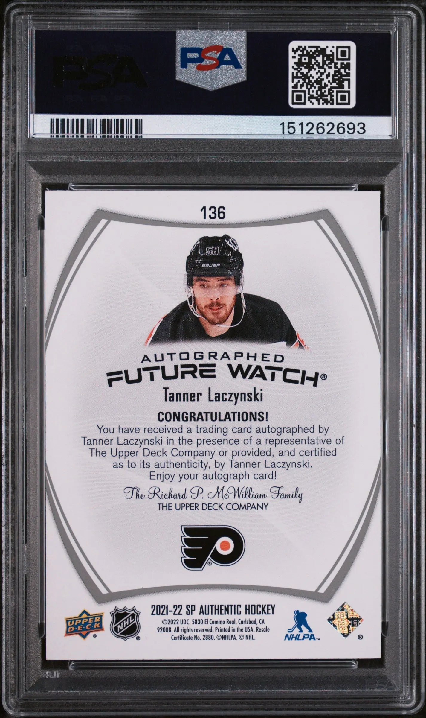 2021 SP Authentic Tanner Laczynski #136 Autograph Inscription 037/999 PSA 10 
