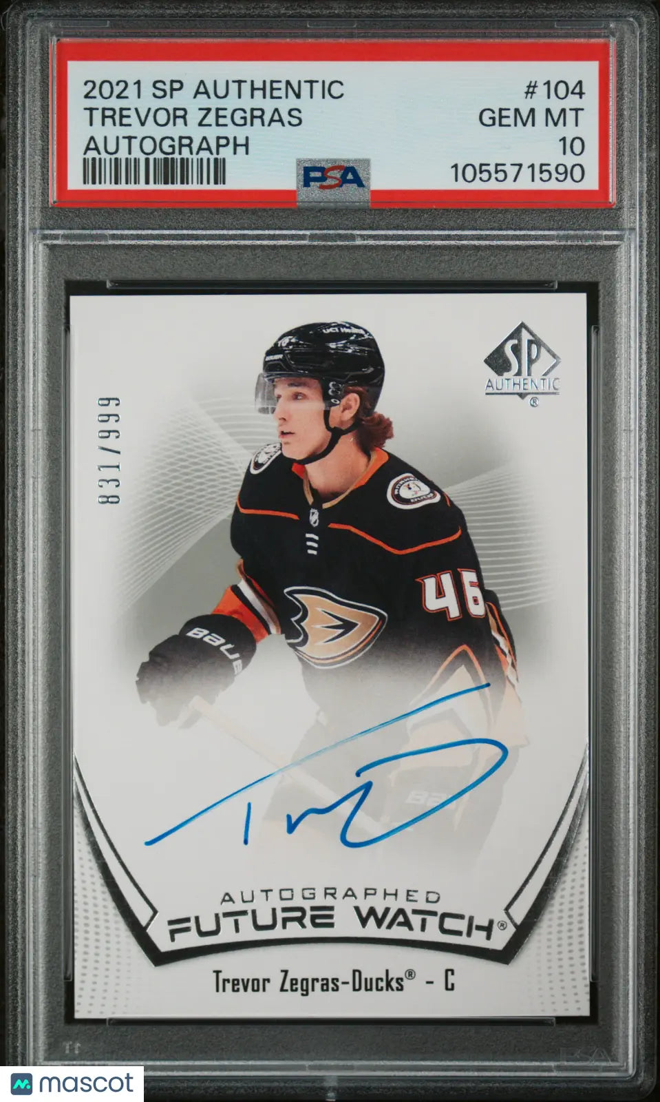 2021 SP Authentic Trevor Zegras #104 Autograph 831/999 PSA 10 