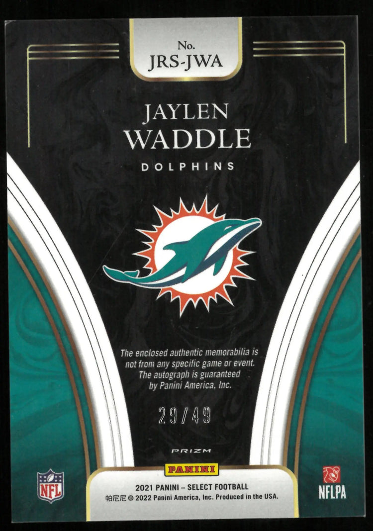 2021 Select Football Jaylen Waddle RC Rookie Patch Bronze Auto /49 