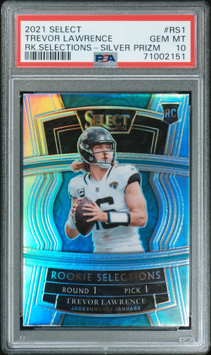 2021 Select Football Rookie Selections Trevor Lawrence Silver Prizm PSA 10 