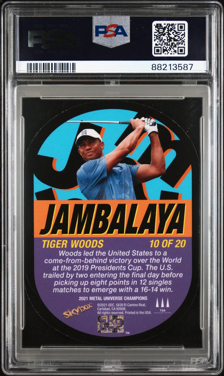 2021 Skybox Metal Universe Champions Jambalaya Tiger Woods #10 PSA 9 