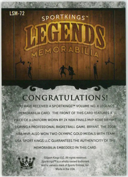 2021 Sport Kings Legends Memorabilia Patch Kobe Bryant 