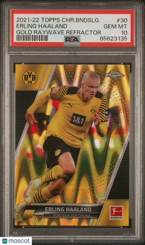 2021 Topps Chrome Bundesliga Erling Haaland  Gold Raywave Refractor PSA 10 