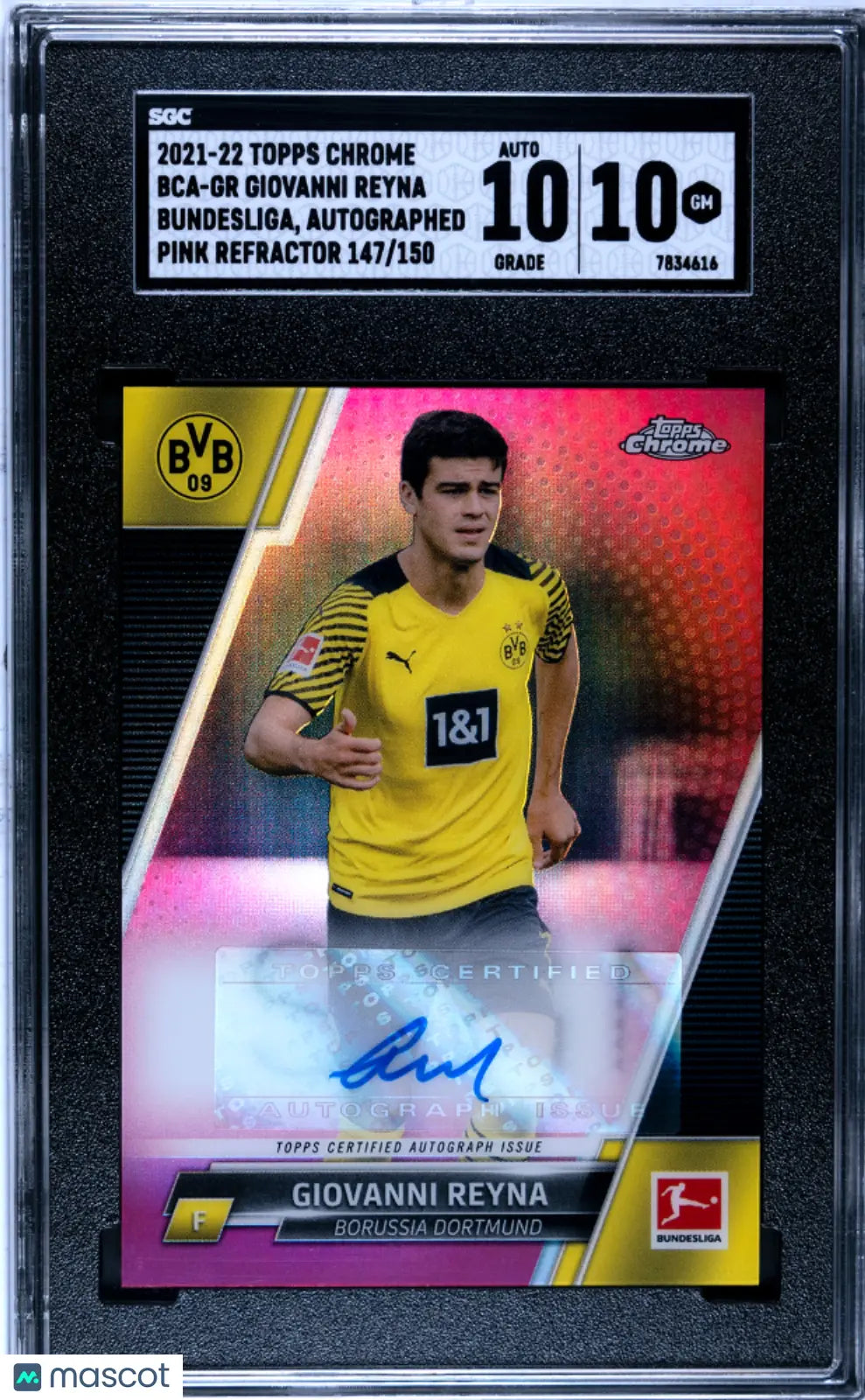 2021 Topps Chrome Bundesliga Giovanni Reyna Autograph Pink Ref SGC 10 Auto 10 