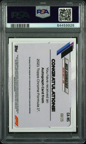 2021 Topps Chrome Formula 1 RC Auto Mick Schumacher Orange Refractor PSA 10 /25 