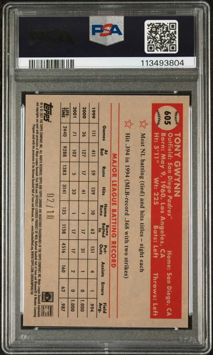 2021 Topps Chrome Platinum Tony Gwynn 70th Anv Black/Gold Refractor PSA 9 