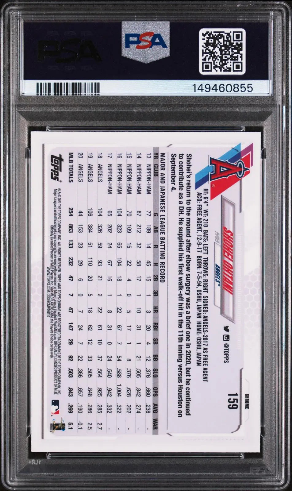 2021 Topps Chrome Shohei Ohtani PSA 9 