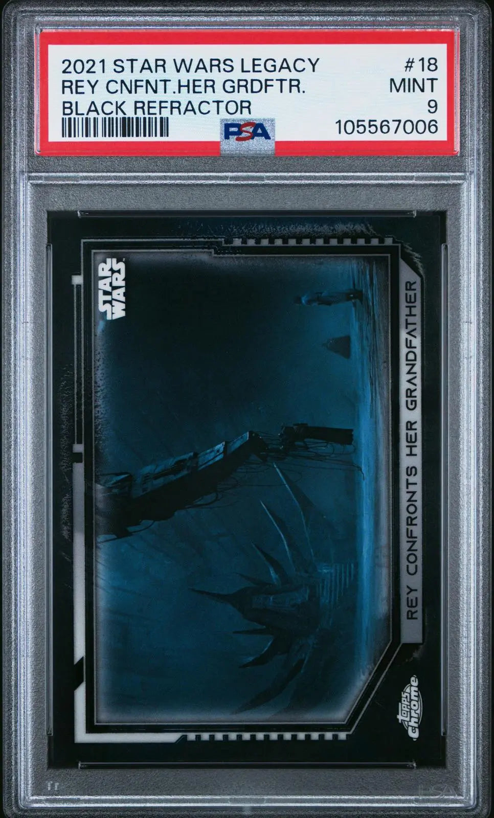 2021 Topps Chrome Star Wars Legacy Rey Confronts Her Grandfather Black /10 PSA 9 