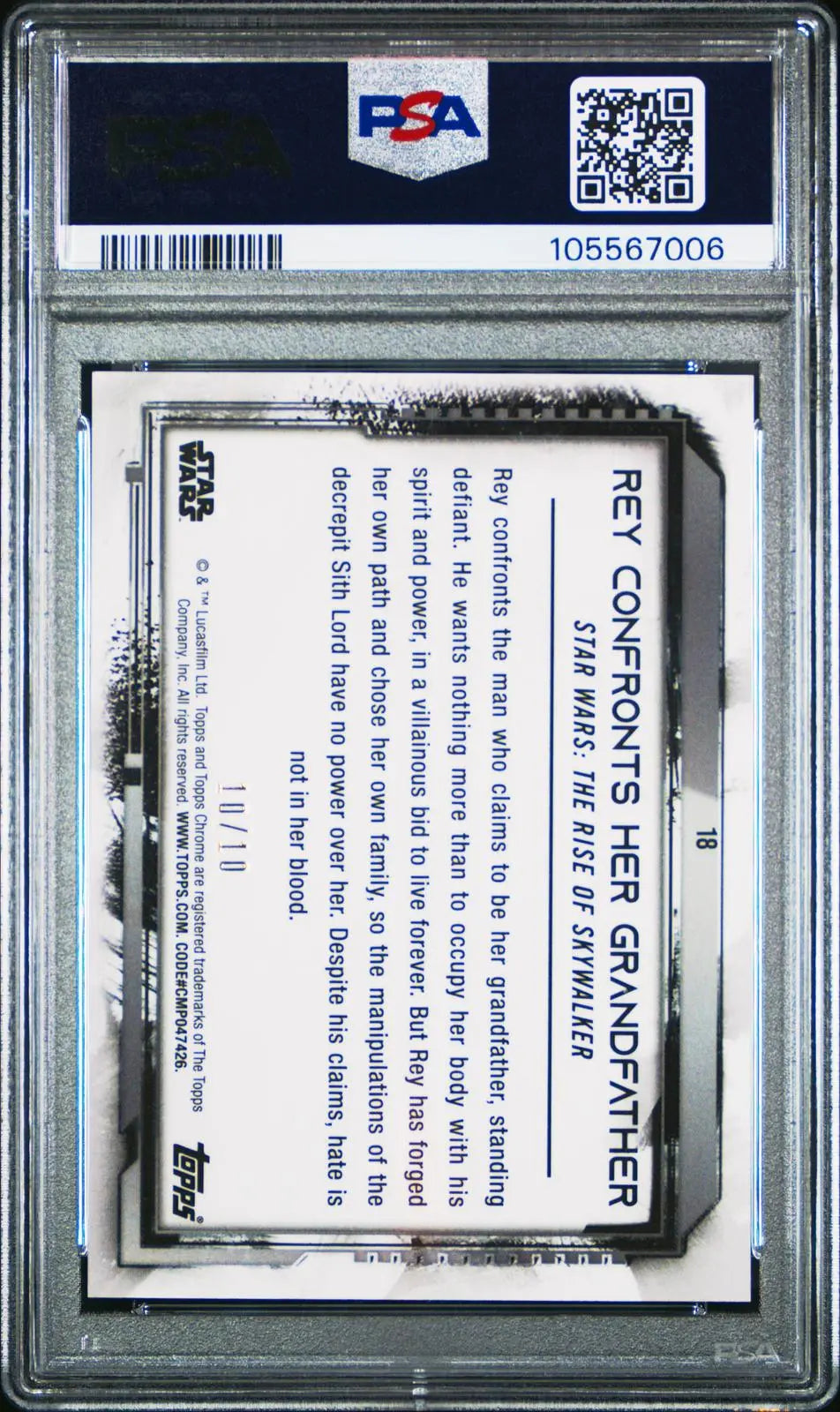 2021 Topps Chrome Star Wars Legacy Rey Confronts Her Grandfather Black /10 PSA 9 