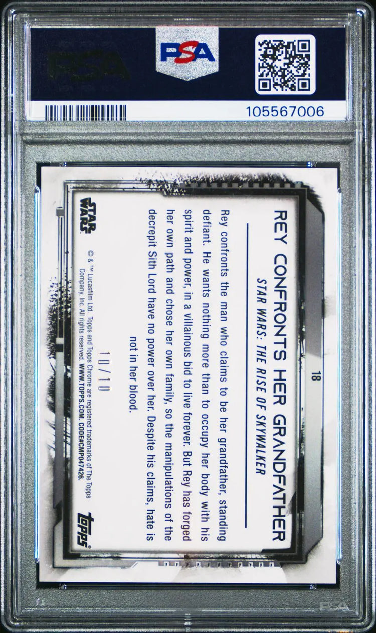 2021 Topps Chrome Star Wars Legacy Rey Confronts Her Grandfather Black /10 PSA 9 