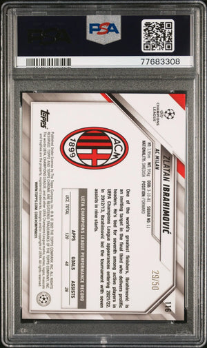 2021 Topps Chrome UEFA CL Zlatan Ibrahimovic Gold Refractor PSA 9 /50 