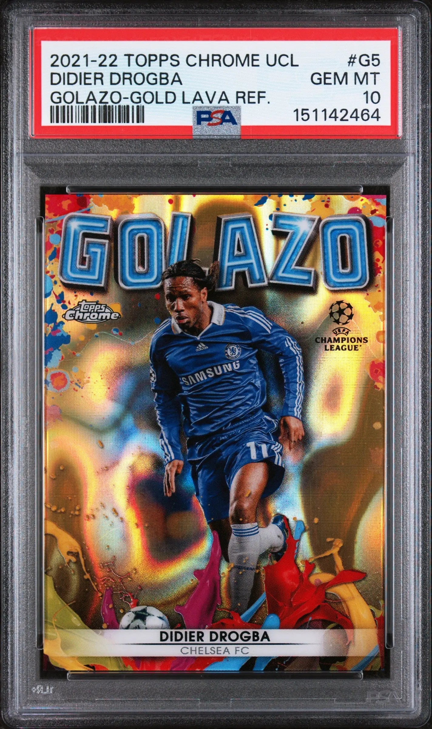 2021 Topps Chrome UEFA Champions League Golazo Didier Drogba Gold Lava PSA 10 