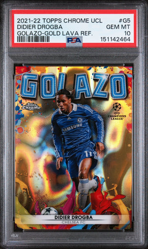 2021 Topps Chrome UEFA Champions League Golazo Didier Drogba Gold Lava PSA 10 