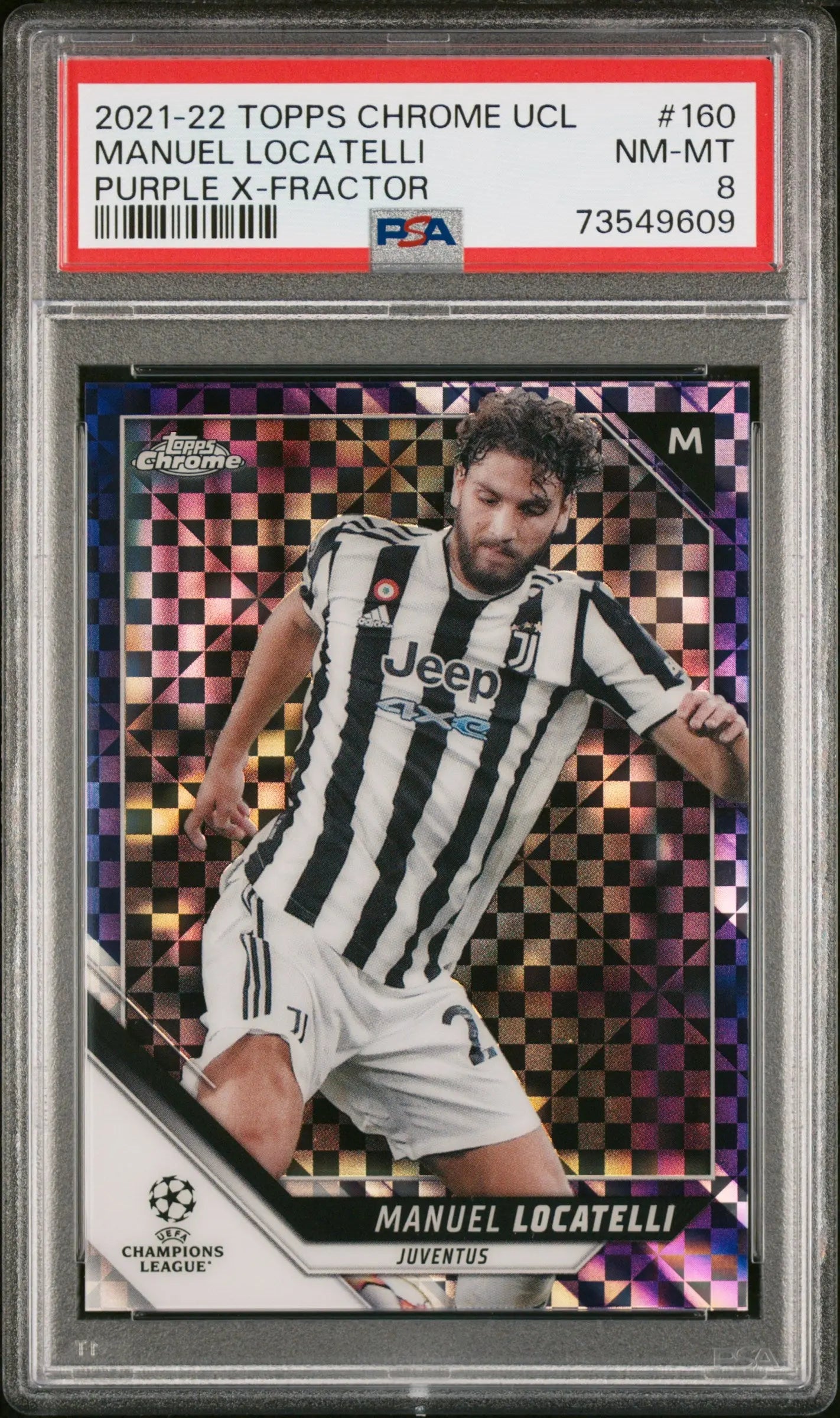 2021 Topps Chrome UEFA Champions League  Manuel Locatelli Purple X-Fractor PSA 8 