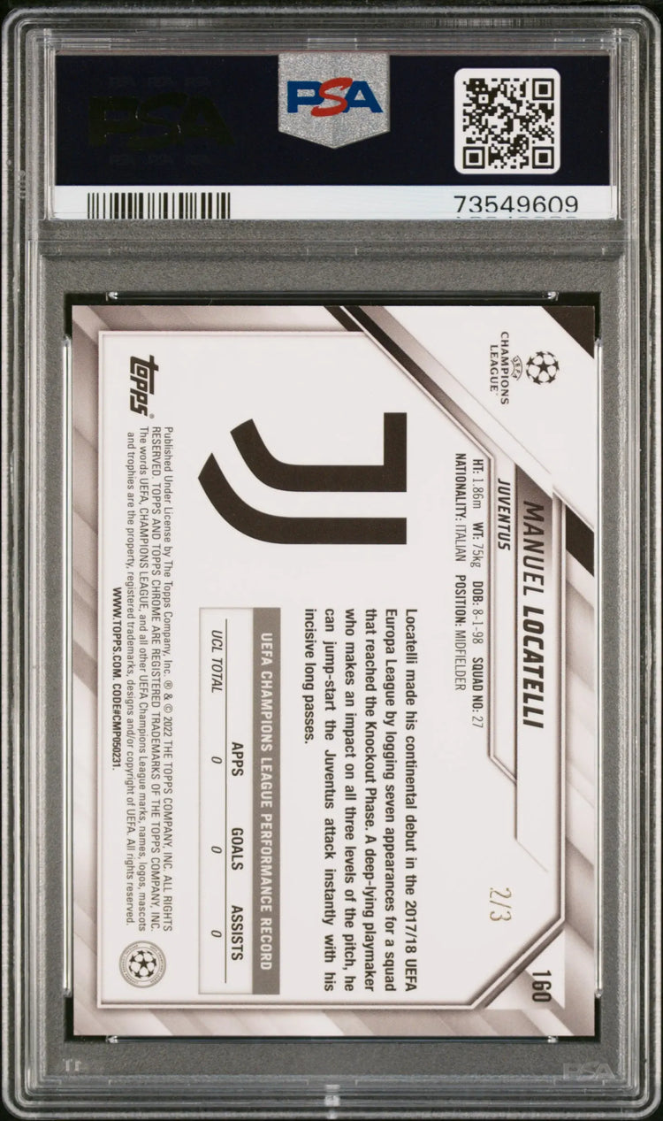 2021 Topps Chrome UEFA Champions League  Manuel Locatelli Purple X-Fractor PSA 8 