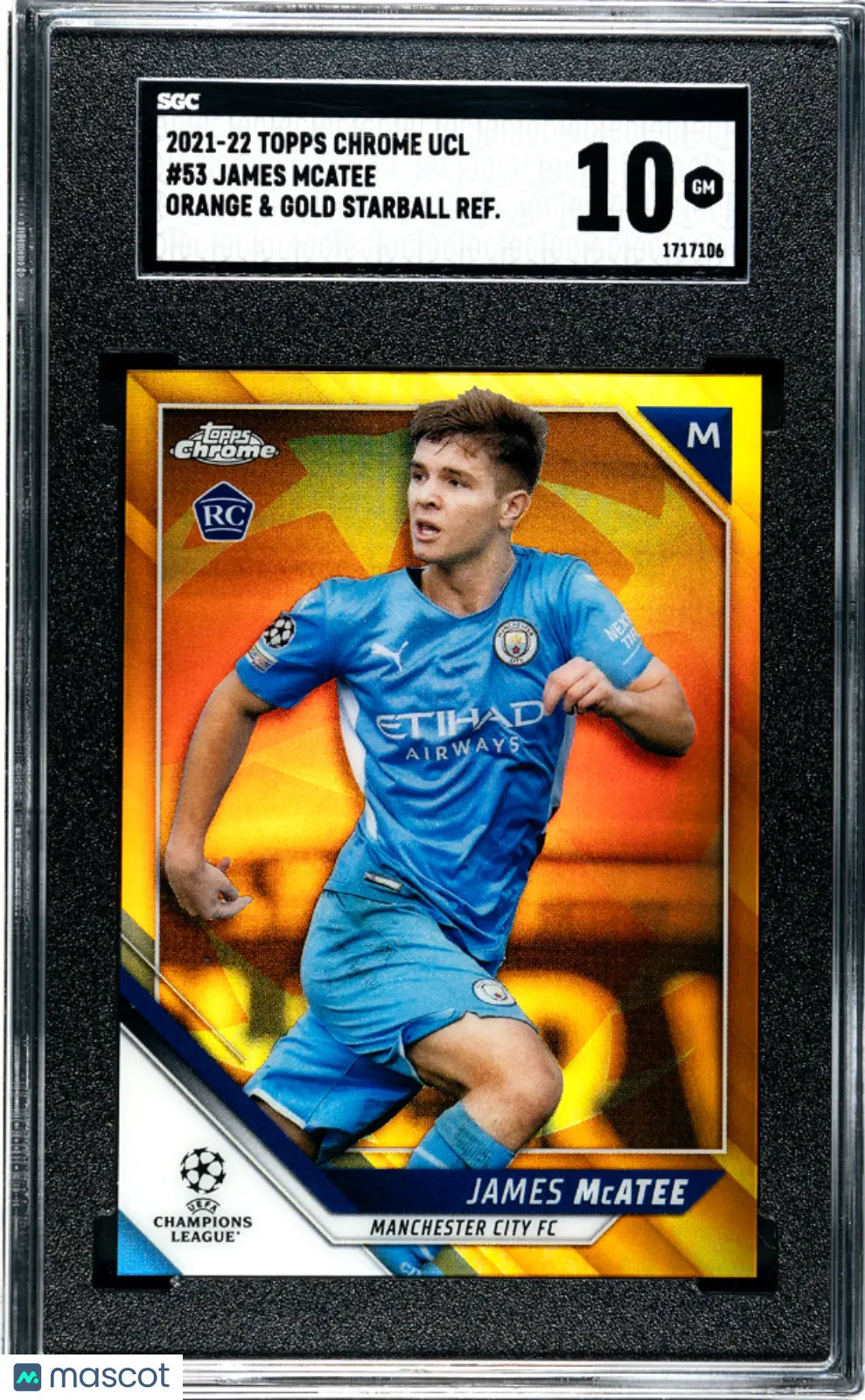 2021 Topps Chrome Ucl James Mcatee #53 Orange & Gold Starball Refractor SGC 10 