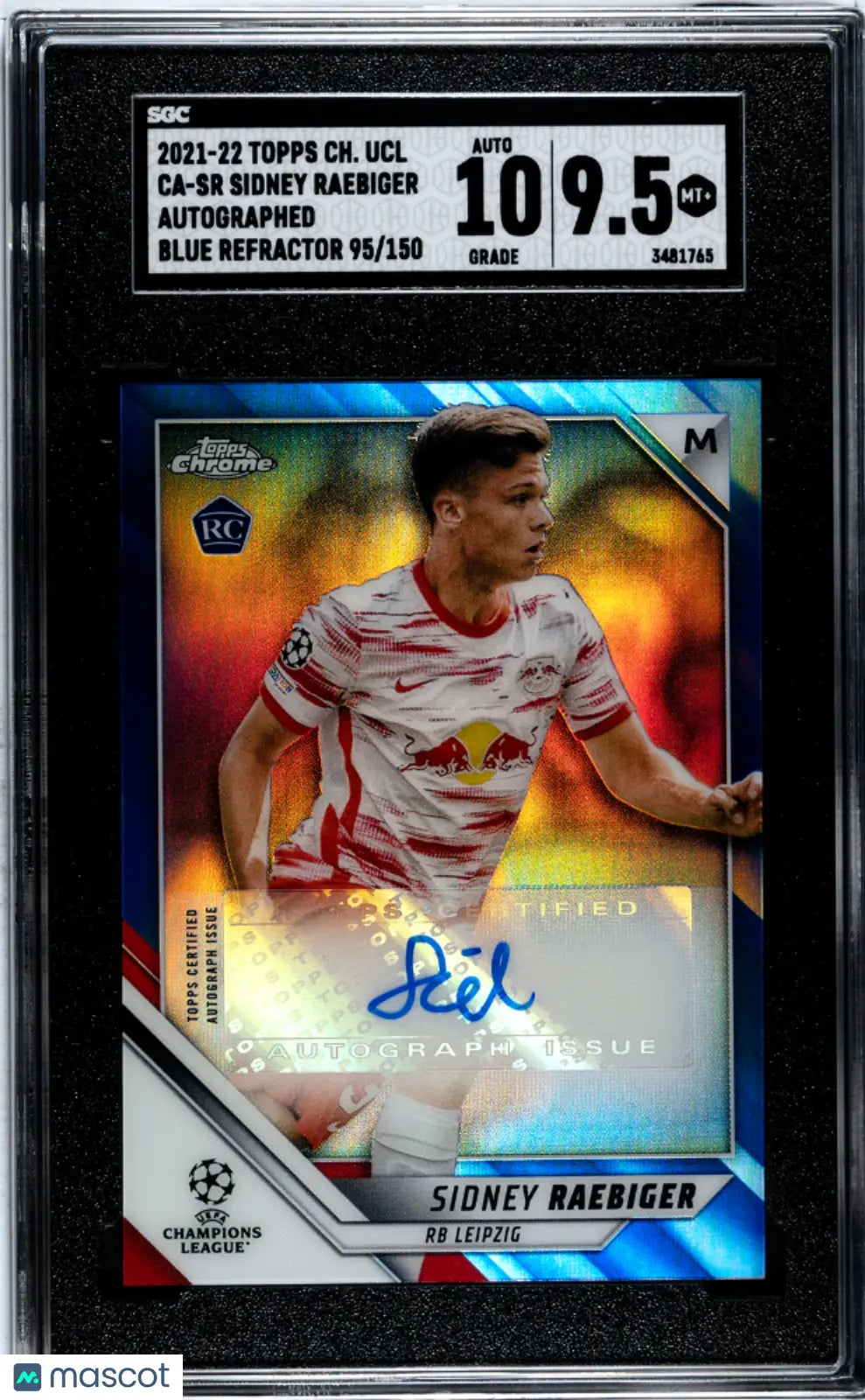 2021 Topps Chrome Ucl Sidney Raebiger Autograph Blue Refractor  SGC 9.5 Auto 10 