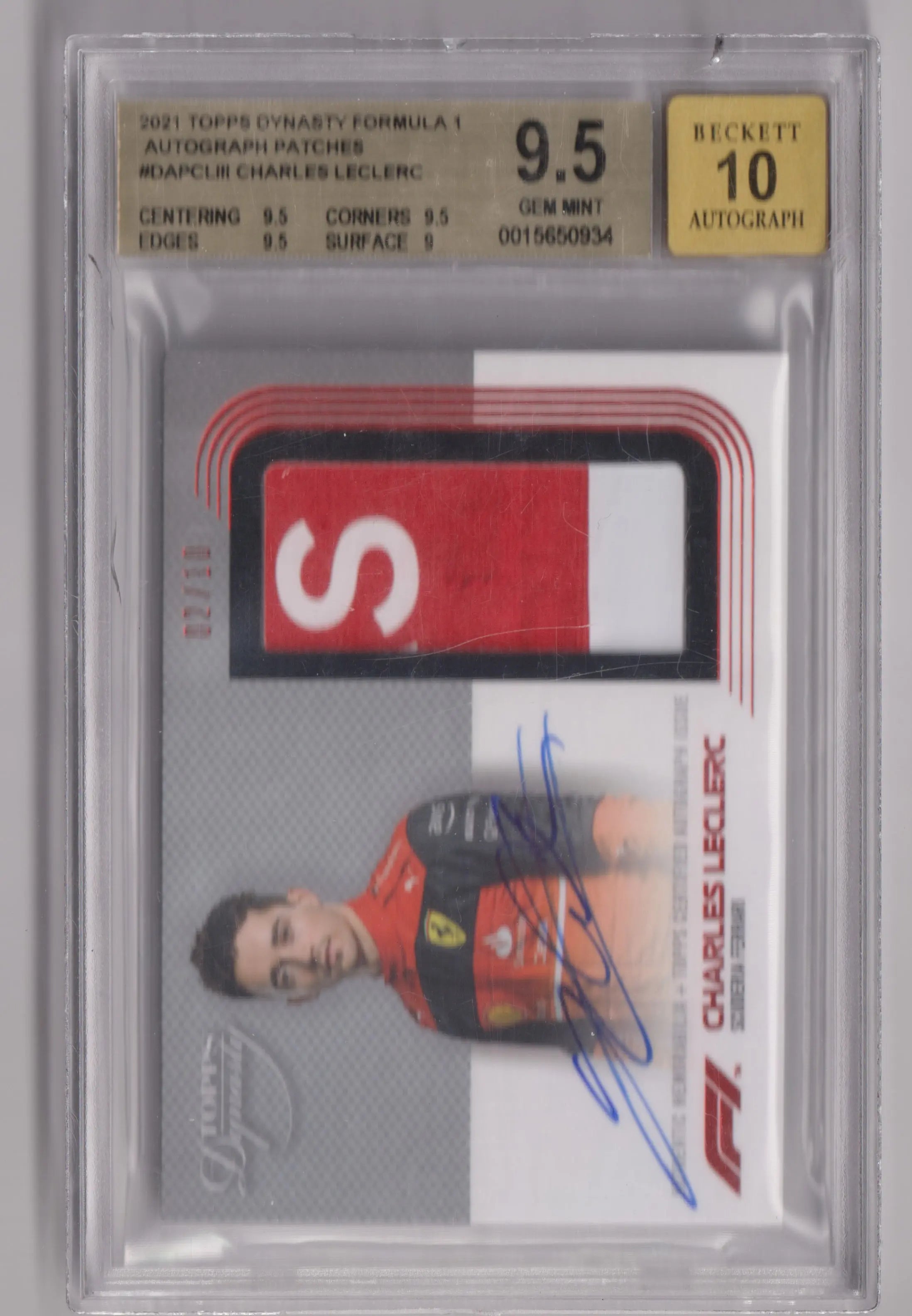 2021 Topps Dynasty Formula 1 Autograph Patches Charles Leclerc BGS 9.5 Auto 10 