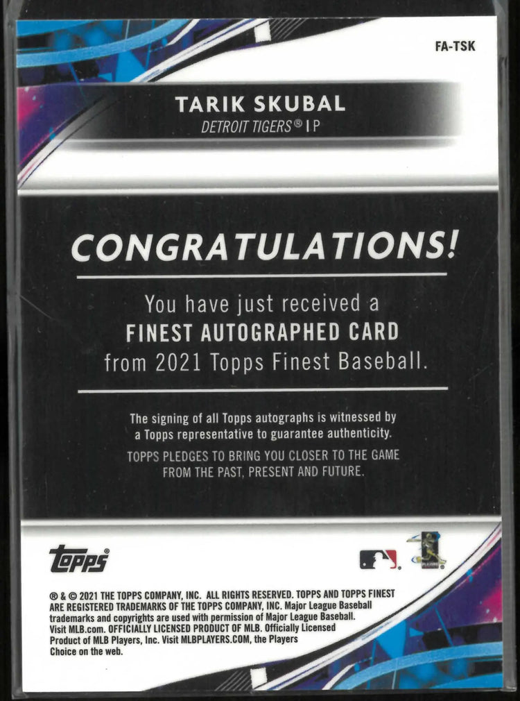 2021 Topps Finest Rookie Autograph Tarik Skubal Auto RC 