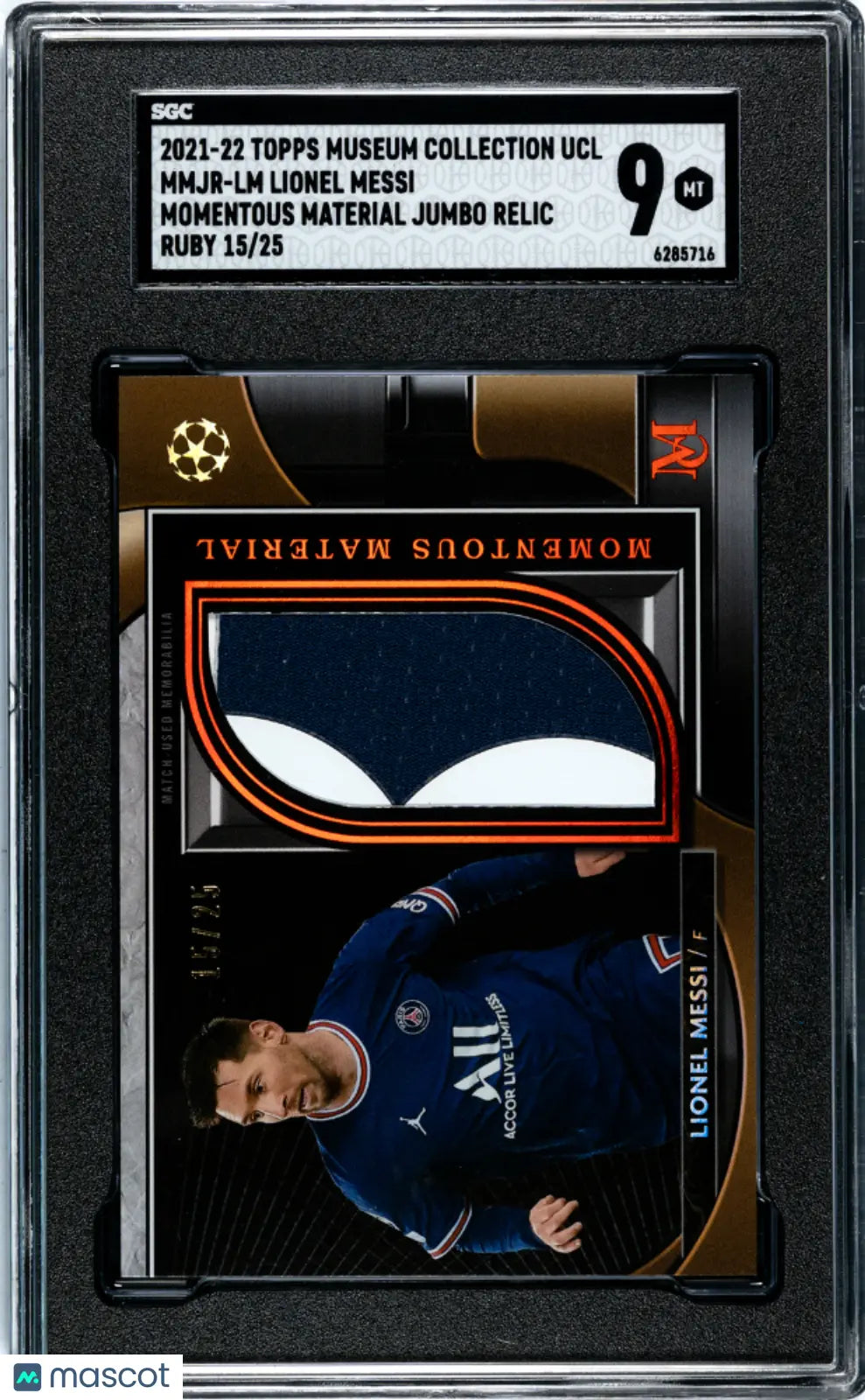 2021 Topps Museum Collection Lionel Messi Momentous Mat. Jumbo Relic Ruby SGC 9 