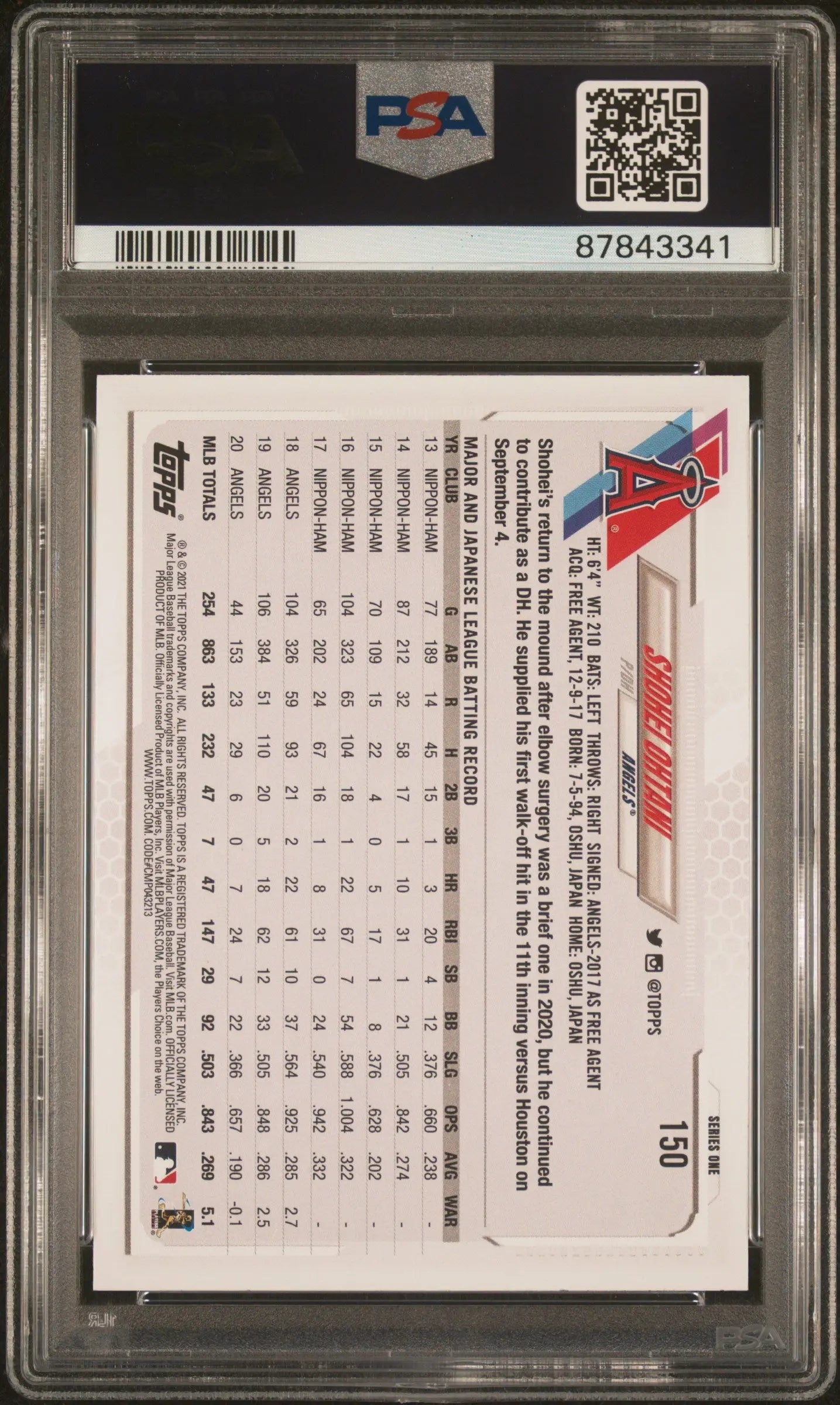2021 Topps Shohei Ohtani #150 Rainbow Foil PSA 9 