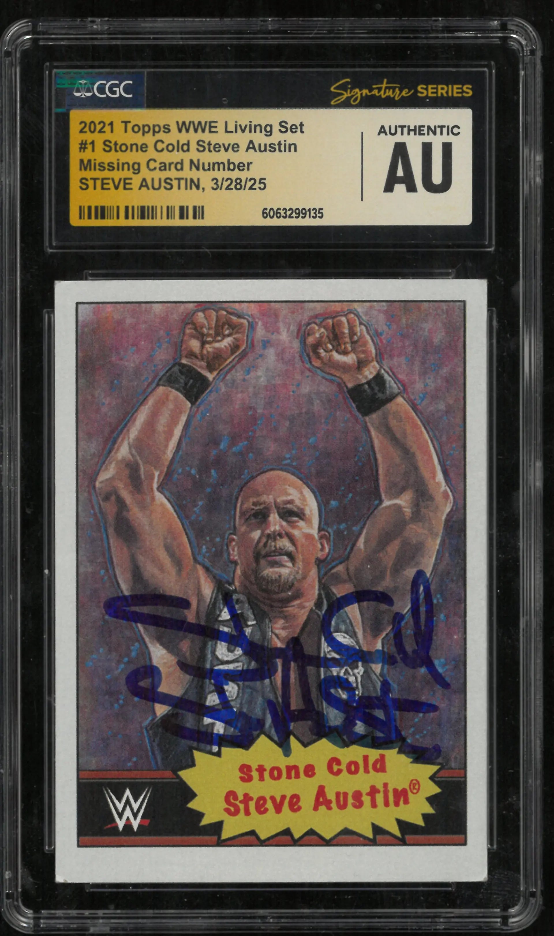 2021 Topps WWE Living Set Stone Cold Steve Austin Missing Card Number Auto CGC Authentic 