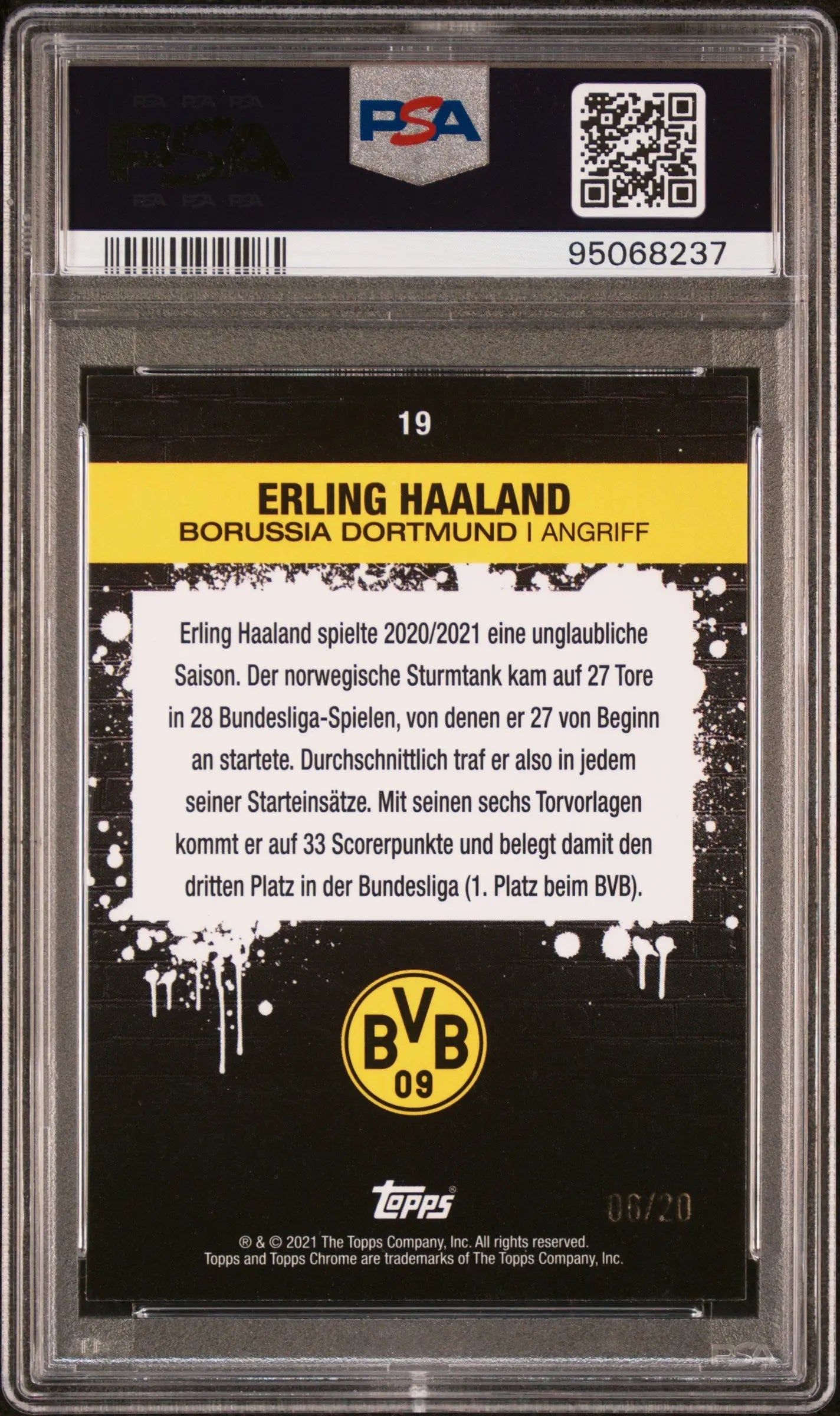 2021 ToppsChrome BVB Borussia Dortmund Erling Haaland Yellow Refractor PSA 10 20 