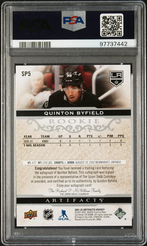 2021 UD Artifacts Horizontal Rookies Quinton Byfield RC Auto Autograph /25 PSA 9 