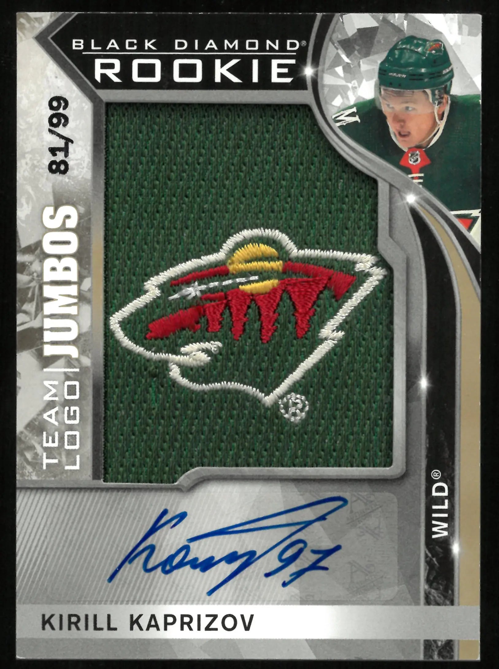 2021 UD Black Diamond Team Logo Jumbos Kirill Kaprizov Autograph Rookie RC /99 