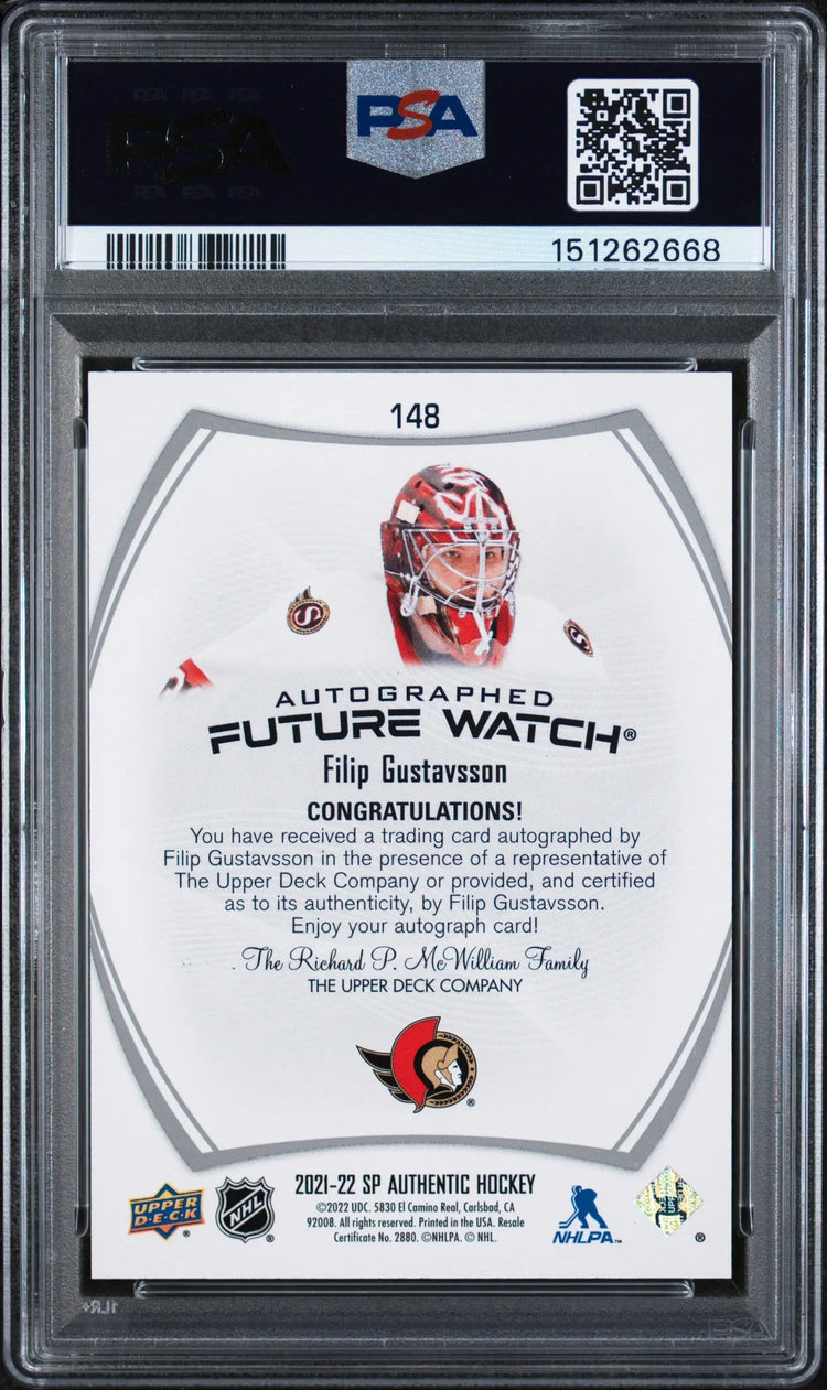 2021 UD SP Authentic Future Watch Autograph Filip Gustavsson Auto /999 PSA 9 