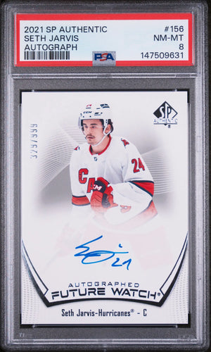 2021 UD SP Authentic Seth Jarvis Future Watch Auto RC Rookie /999 PSA 8 