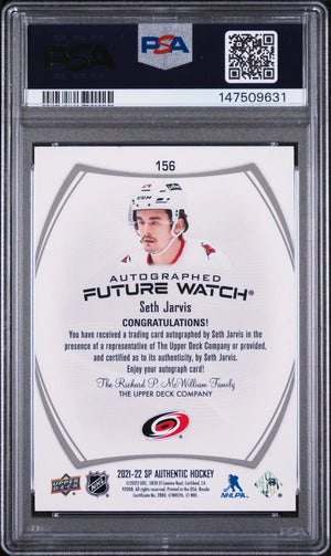 2021 UD SP Authentic Seth Jarvis Future Watch Auto RC Rookie /999 PSA 8 